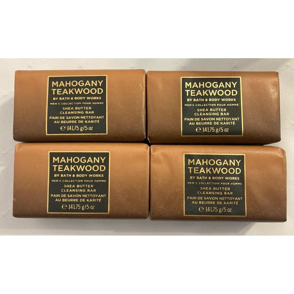 4 Bath Body Works MAHOGANY TEAKWOOD For Men Shea Butter Cleansing Bar Soap 5 oz